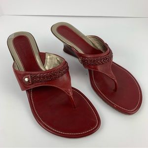 Cole Haan Womens Wedge Sandals Size 9.5 Side-On‎ Thong Style Red Leather